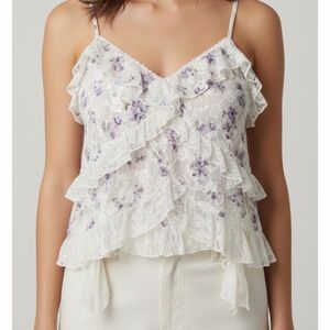 Floral Lace Ruffle Top - White and Purple